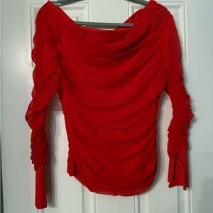 Elegant Red Ruched Women's Top